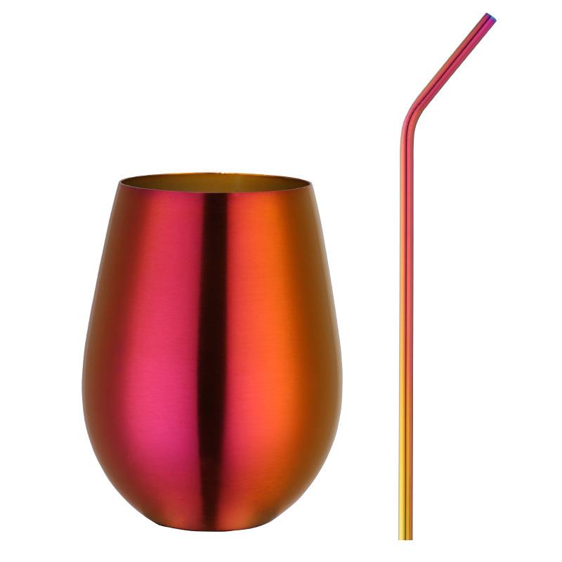 New Stainless Steel Wine Cup With Straw Single Layer Metal Drinking Mug Multifunction 500Ml Big Belly Cup Outdoor Drinkware