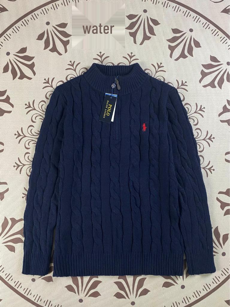 Ralph Little Horse Embroidered Polo Patch Stand Collar Cable Knit Men's Half Zip Sweater for Autumn/Winter