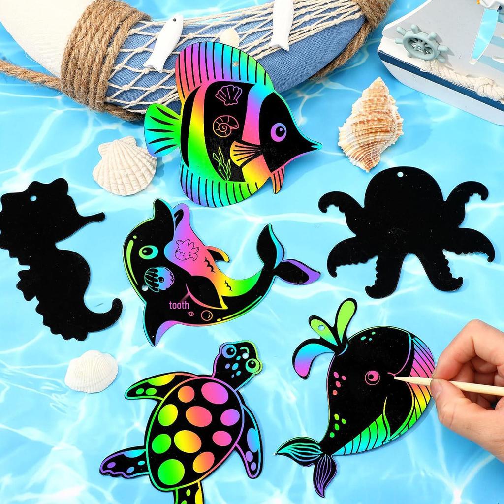Deep Sea Creature Scratch Art Card: Creative Ocean Animal Hanging Ornament for Kids