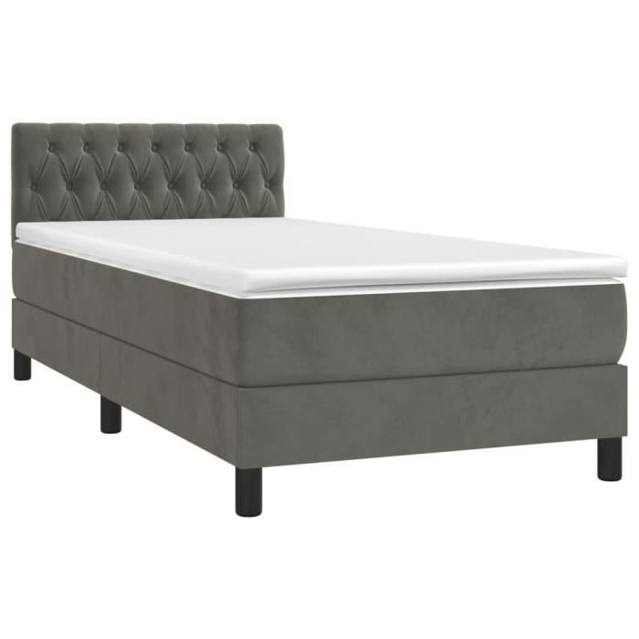 VidaXL Divan Bed and Mattress Dark Grey 90x200 Cm Velvet - Model 3141462