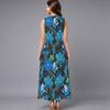 Plus Size Women Sleeveless Round Neck Dress Vivid Tropical Plant Printed Flowy Mid Calf Gown