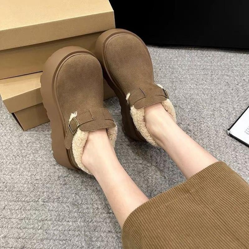 Fashion 2024 New Winter Women's Shoes Plush Warm Fashionable Retro Cotton Women's Comfortable Thick-soled Buckle Snow Boots