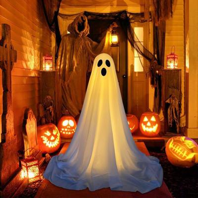 Large Lighted Ghost Halloween Decoration Outdoor Standing Light-up White Ghost with Witch Hat for Home Yard Garden Lawn Porch Decor