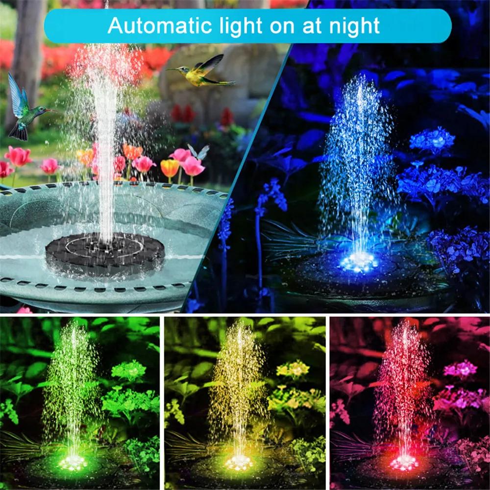 Solar Fountain Water Pump with 12 LED Lights & 1200mAh Battery - 9 Nozzles, Floating Style for Bird Baths, Garden Ponds