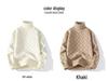 2024 Men's High Neck Diamond Pattern Knit Sweater - Winter Thickened Solid Color Pullover