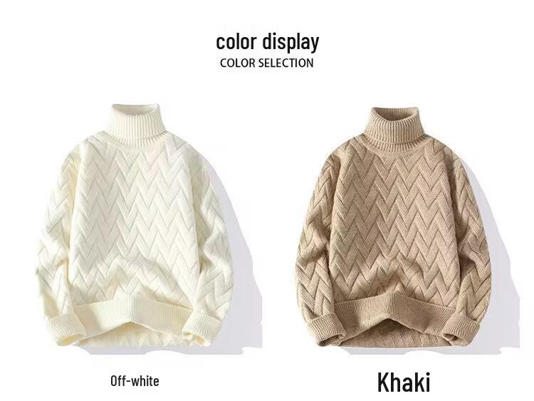 2024 Men's High Neck Diamond Pattern Knit Sweater - Winter Thickened Solid Color Pullover