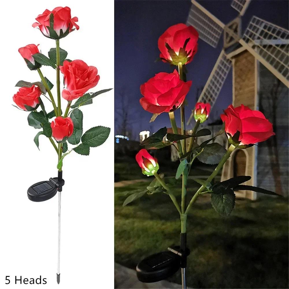 5 Head Rose Flower Solar Lawn Lamp LED Lights Outdoor Solar Garden Lights for Yard Patio Garden Camping Wedding Party Decor