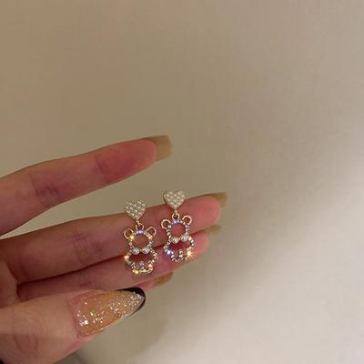 Simulation Pearl Zircon Bear Earrings Female Exquisite Cute Earrings Party Beautiful Jewelry