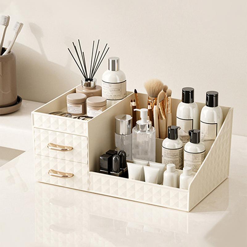 

1 шт. Органайзер для макияжа [Большая вместимость] Органайзер для косметики с прозрачным ящиком Многофункциональный органайзер для помады и косметики кремовый