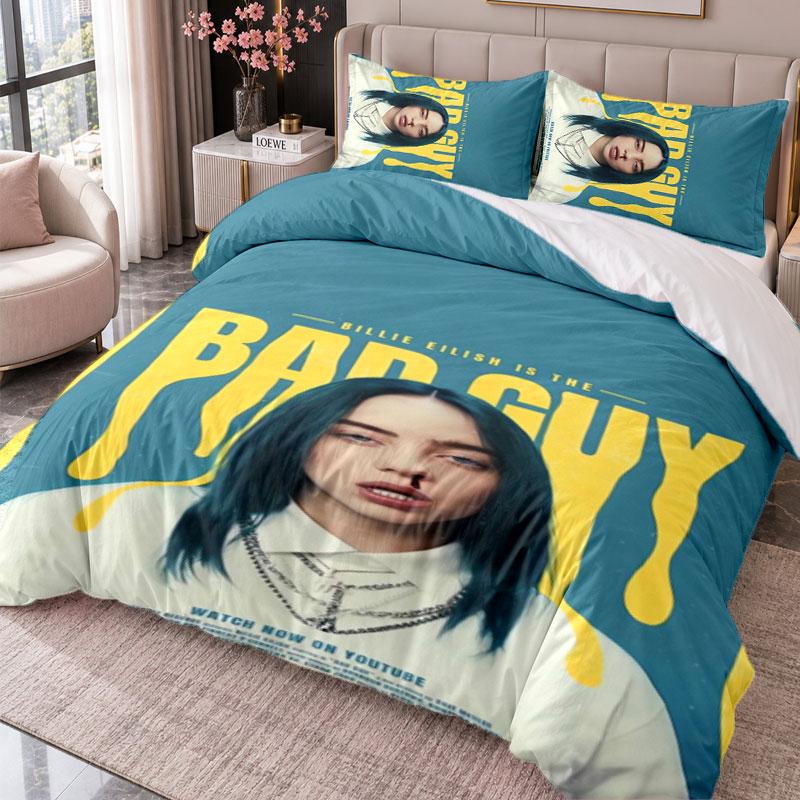 Billie Eilish 3Pcs Bedding Set Duvet Cover With Two Pillowcases For Bedroom Home Decoration