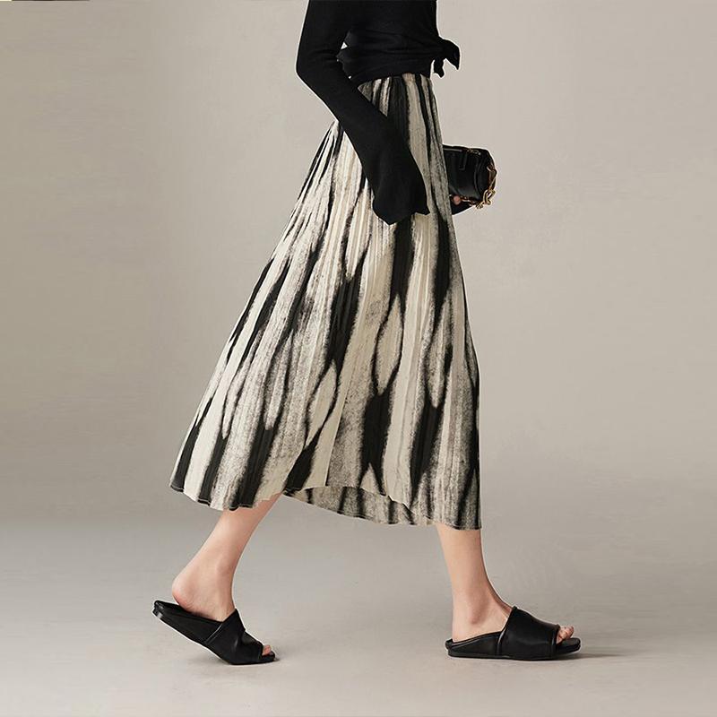 New Spring/Summer Fashion Halo Dye Gradient Printed Skirt Long Skirt High Grade Elastic
