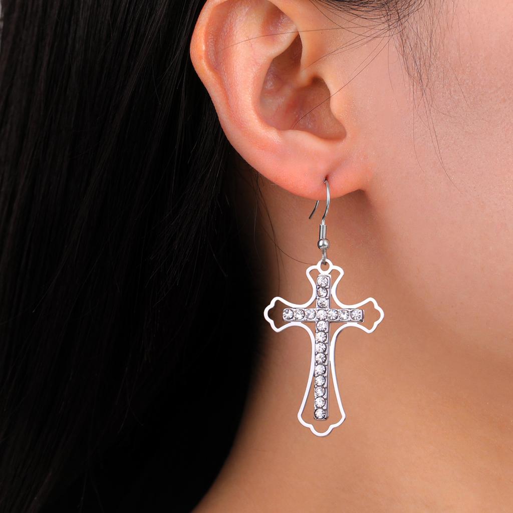 Cazador Clear Zircon Cross Earrings for Women Stainless Steel Christian Earrings Jesus Jewelry Valentine Gift 2026 Wholesale New