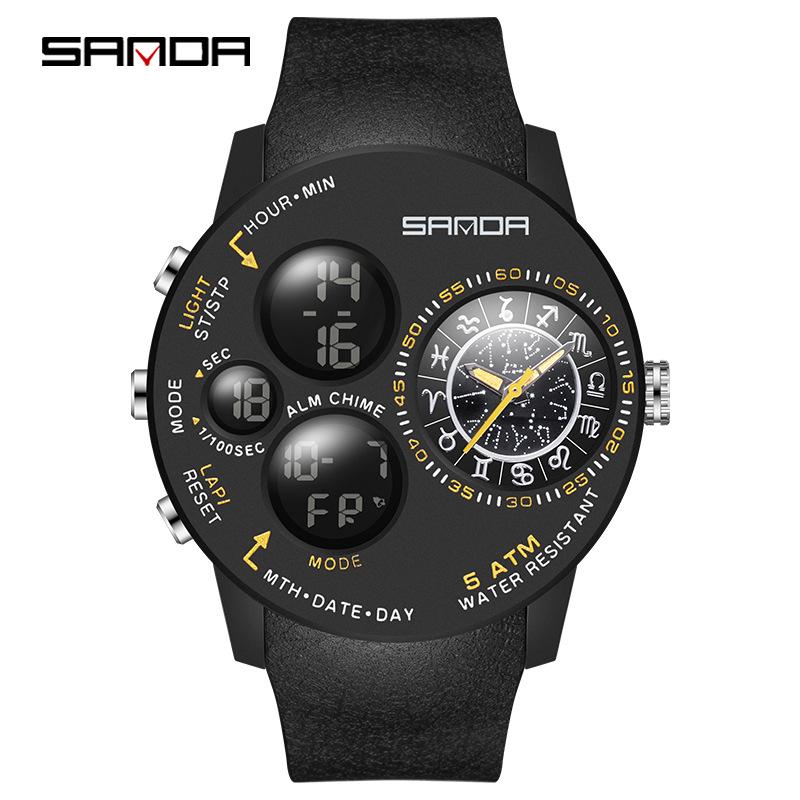 Sanda Men s Fashionable Constellation Large Dial Multi-Functional Waterproof Electronic Watch