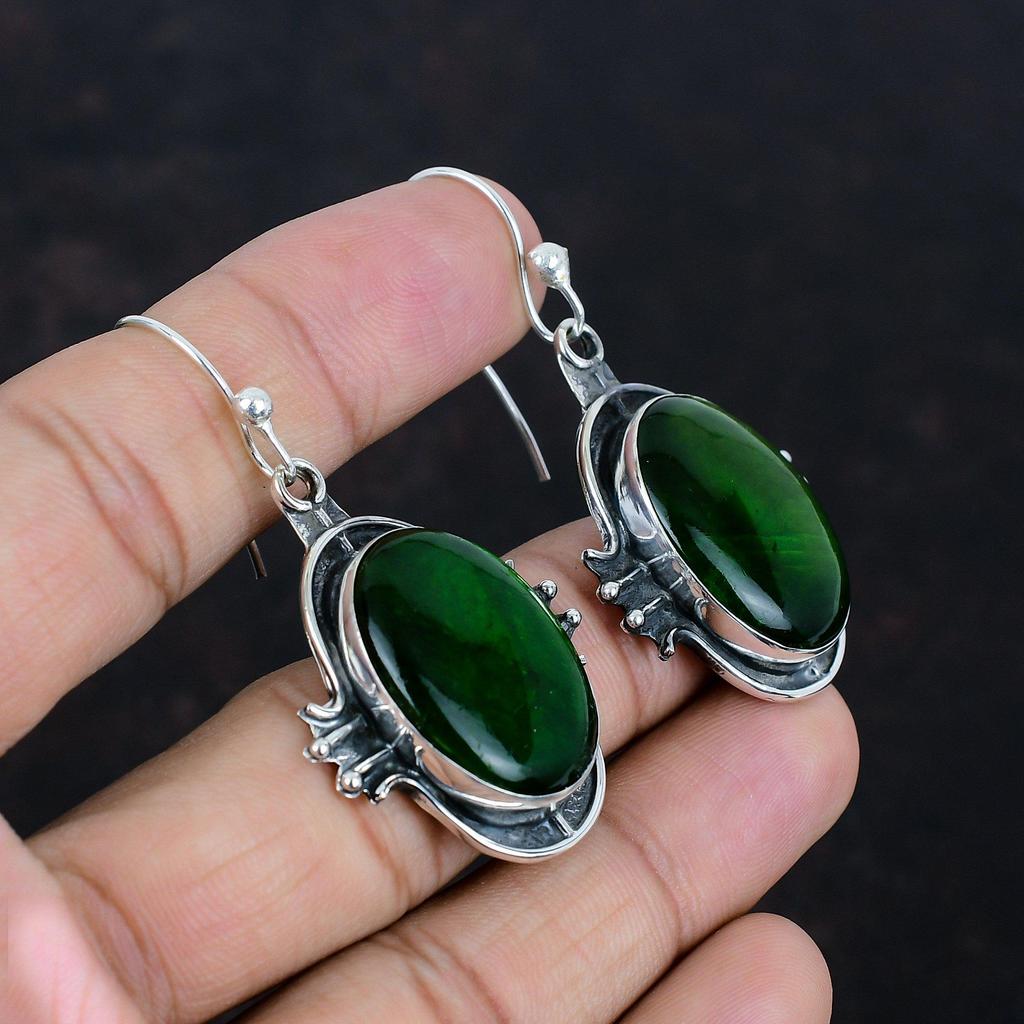 Náušnice z labradoritu zeleného ohně Náušnice ze stříbra 925 Náušnice z ryzího stříbra Ručně vyráběné šperky Dárek pro ni Visací náušnice Náušnice z rodného kamene