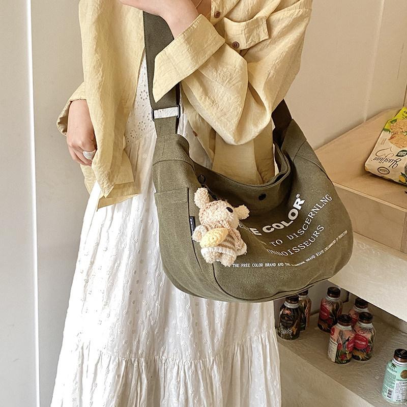 Letter print canvas bag for women2026Spring new trendy fashi tote bag for students, large capacity crossbody bag for school