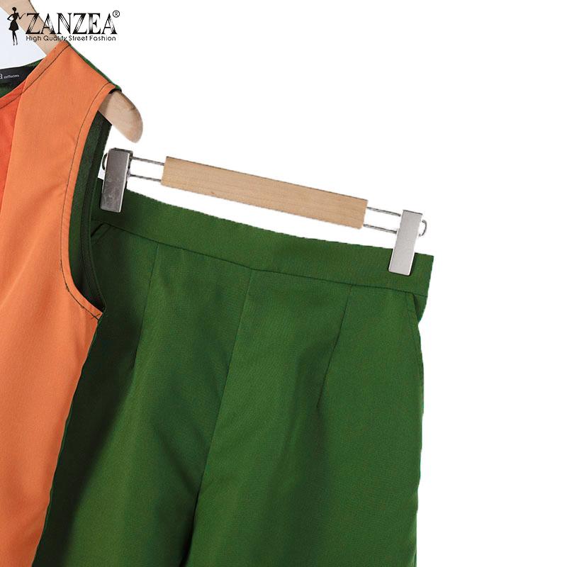 ZANZEA Women Summer Round Neck Sleeveless Vest Pocket Shorts Sets