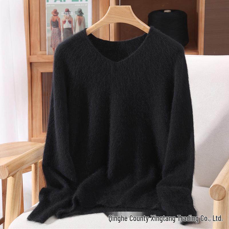 Damen Schlank geschnittener V-Ausschnitt Nerz Kaschmir Pullover, Große Größen, Herbst/Winter Pullover