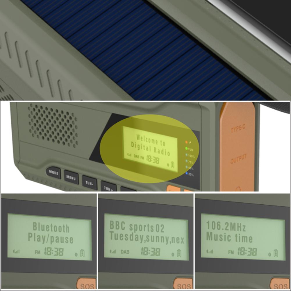 

Hand Crank Radio with Flashlight BT Speaker Solar Radio Rechargeable Emergency Weather Radio for Outdoor Camping Emergency CHINA