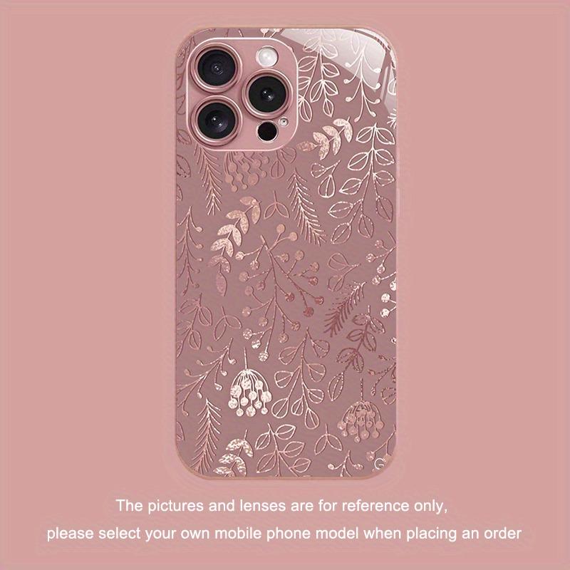 Kreatives Rosa Blumenpflanzen Muster Metallische Farbe Glas Handyhülle Für iPhone 11 12 13 14 15 16 17 Pro Max Plus 16E 17Air Hülle