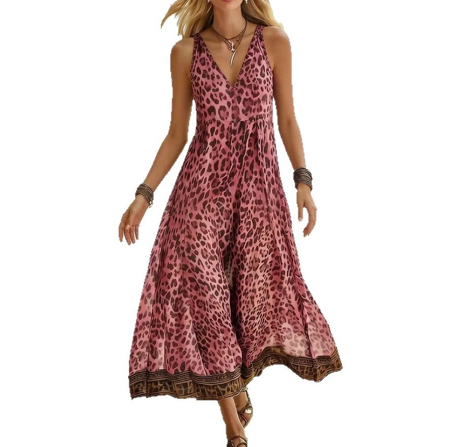European and American new TikTok summer leopard print casual sleeveless V-neck dress women