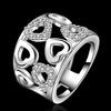 Women Faux Silver Plated Rhinestone Wide Band Cluster Hollow Heart Ring