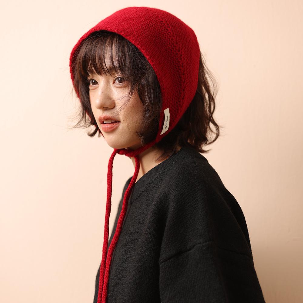

Autumn and winter women s red knitted ear protection headscarf, new female student warm fashion versatile ear protection hat scarf 50*20cm