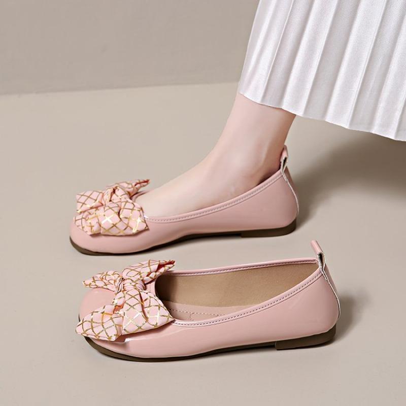 Fashion Fashion Round-toe Women's Flat Shoes 2025 Summer Sweet Ballet Comfortable Elegant Fine Plaid Bow Women's Shoes Large