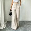 Women's High Wide Leg Pants with Button Pockets Color Casual Trousers for Commute
