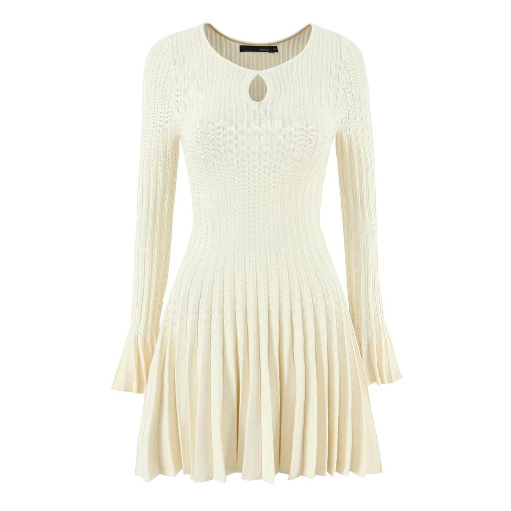 Autumn French Retro Hepburn Style Pleated Knit Dress