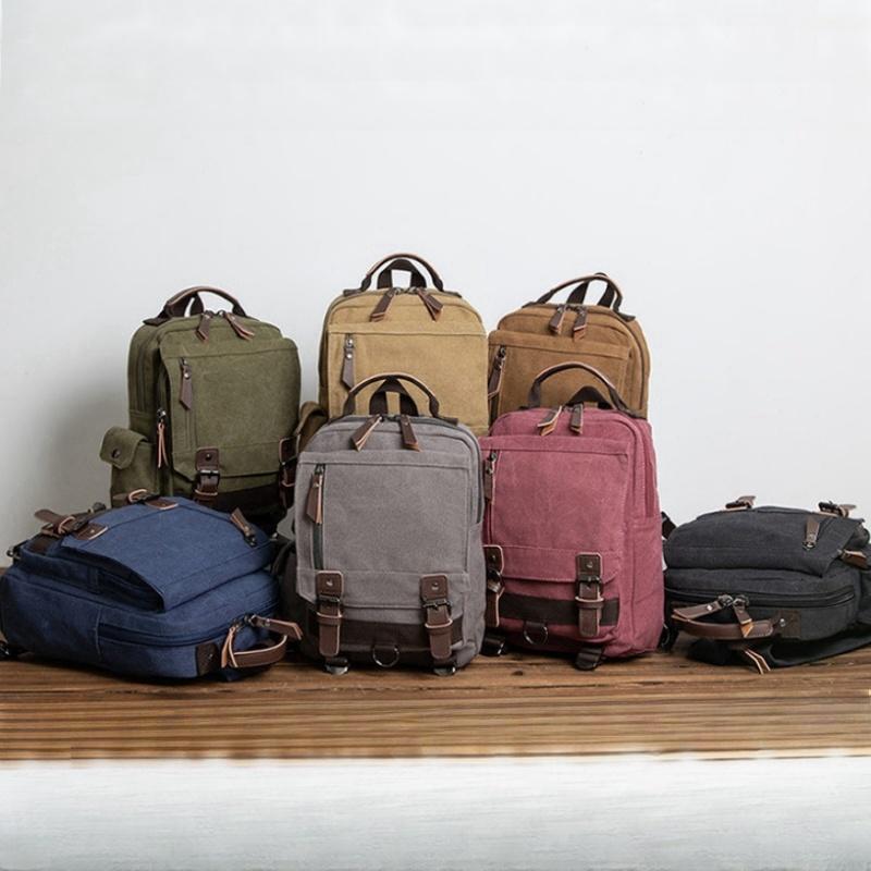 European American Retro Unisex Canvas Backpack Fashion Simple Solid Color Business Commuting Computer Bag Outdoor Leisure Portable Travel Knapsacks