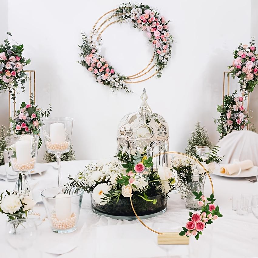 10/20pcs 30.48 Cm Metal Floral Hoop Centerpiece with Wooden Stand for Table Metal Garlands Ring Stand for Centerpiece Table Decorations Wedding Decor