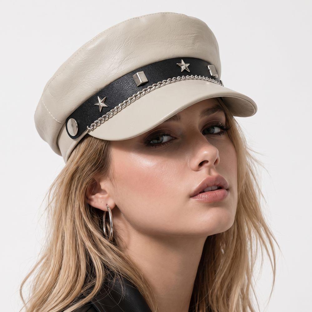 Y2k Star Rivet Beret Punk Octagonal Cap Vintage Flat Top Cap for Girls