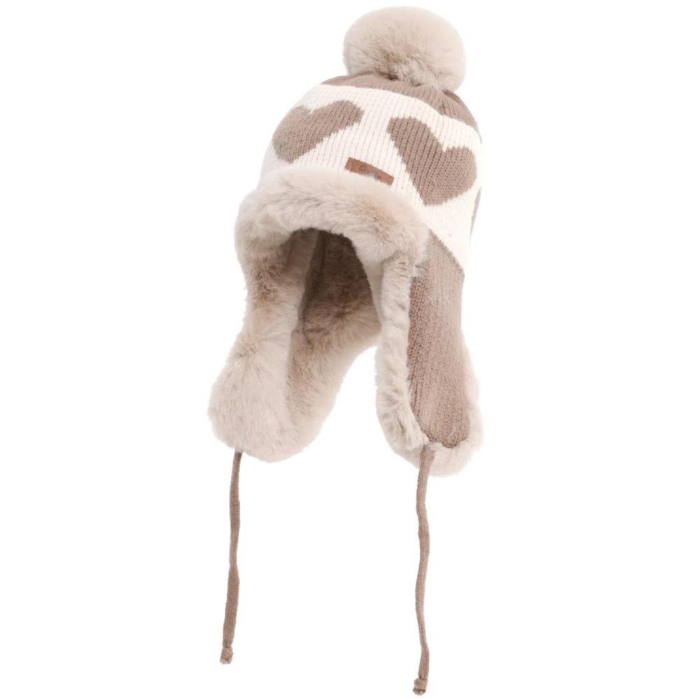 Νέο Γυναικείο Χαριτωμένο Βελούδινο Χειμωνιάτικο Καπέλο με Εκτύπωση Love, Πομ Πομ Σκούφος, Αξιαγάπητο Καπέλο Προστασίας Αυτιών για Κορίτσια