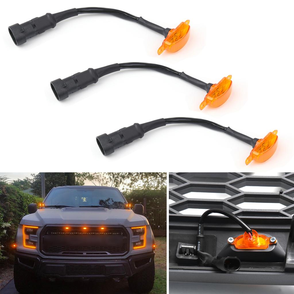 3PCS LED Light For Ford F-150 Raptor Style F150 Grille Grill 2015-2019 LED Amber Grille Lamp Car Parts