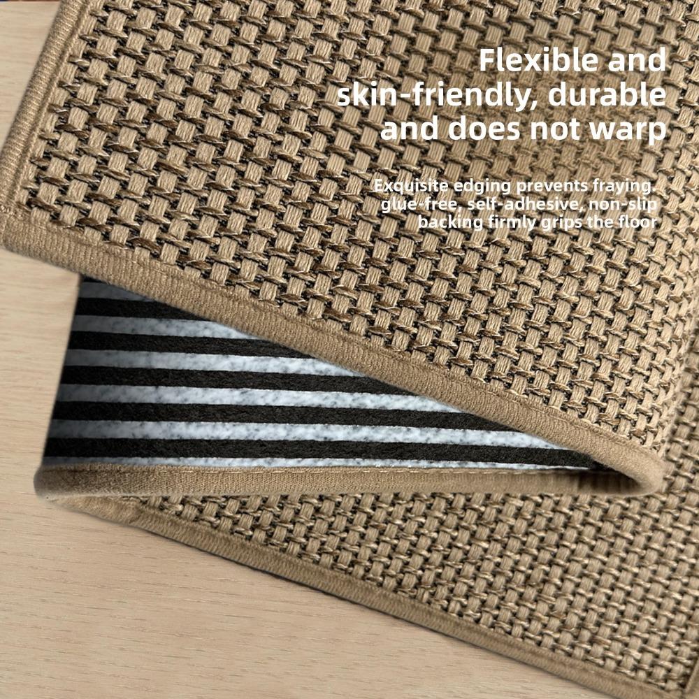 Faux Leinen Anti-Rutsch Fußmatte TPR Selbstklebend Waschbar Eingangsteppich Wasserabsorbierend Fleckenabweisend Retro Hauseingang Bodenmatte