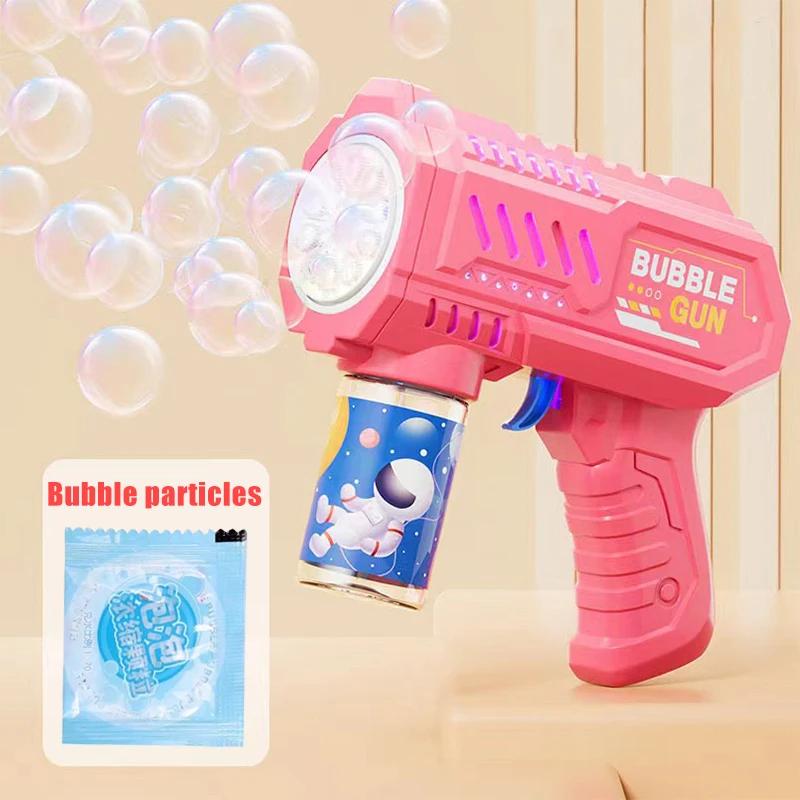 Non-Toxic 6-Hole Dinosaur Bubble Machine Electric Bubble Gun With Light Fully Automatic Bubble Gun Automatic Soap Blower Outdoor Game Toy