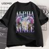 Alpha Male Unicorn Cat T-Shirt Men Ironic 90s Vintage Funny Rainbow Meme Tee Shirt Weird Cat T Shirt Casual Cotton Clothes