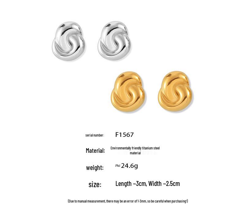 Chic European & American Double-Loop Earrings: Exaggerated 18K Gold Titanium Steel, Summer Non-Fading Design