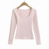 Women's Slim Fit Black U-Neck Long-Sleeve Shirt - Spicy Girl Collection, Perfect Base Layer for Autumn and Winter.