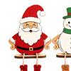 Cute Winter Window Ornaments 3Pcs 2D Wooden Christmas Hanging Ornaments, Cartoon Santa Snowman Tree Figurines Small Wood Holiday with Leg Design,