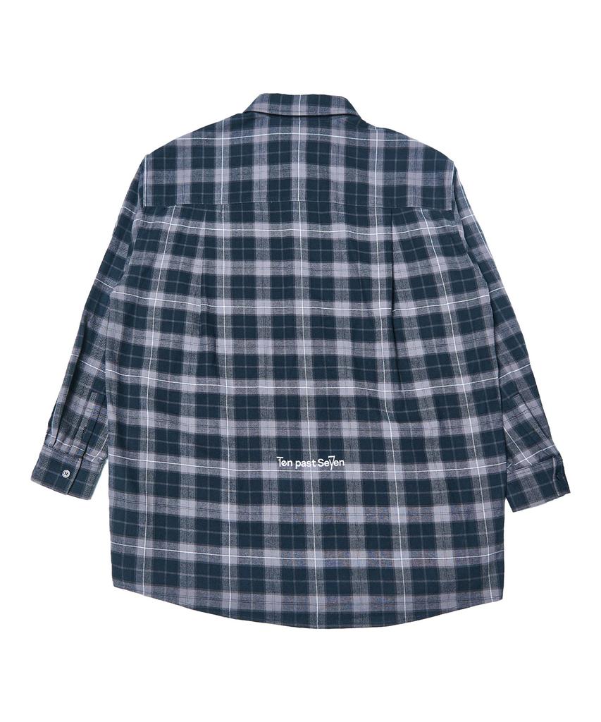 TEN PAST SEVEN Back Print Check Shirt - Gray