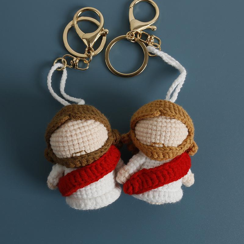 Creative Jesus Design Crochet Keychain For Couple Gift Handmaking Knitted Jesus Doll Keyrings For Bag Pendant Custom Accessories