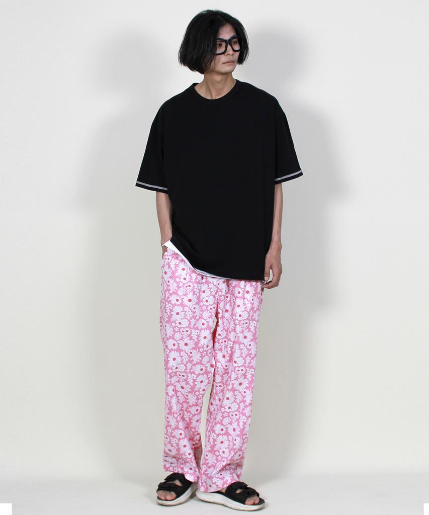 Deumakeu Flower Semi-Wide One-Pleat Pants Hot Red