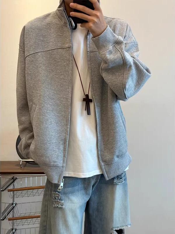 Men's Retro Heavyweight Double-Zip Cross-Collar Hoodie Jacket