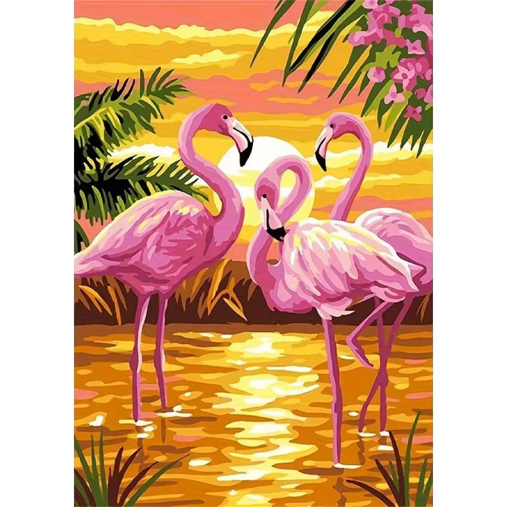 

Pink Crane Full Diamond DIY Colorful Gemstone Decorative Art Painting Set, 5D Rhinestone Art Crafts Home Decoration Round 20x30cm