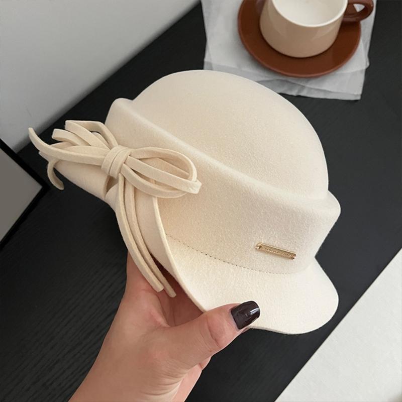 Fashion Wool Fedoras Caps Bowler Hat for Women 20S Flapper Costume Hat Cocktail Party Caps Elegant Winter Warm Round Hat
