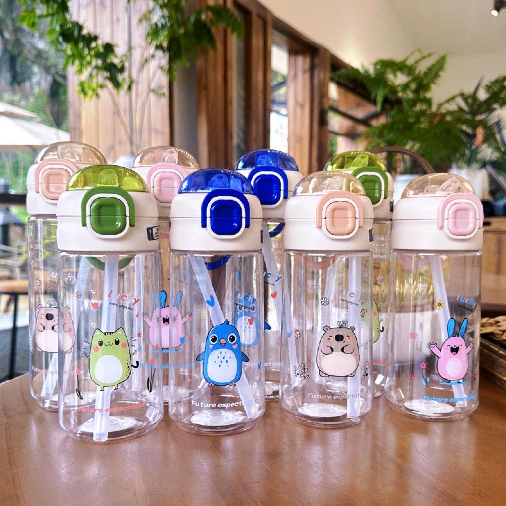 Water bottle summer high value straw children cute easy hand water cup student portable cartoon double drink outdoor sports cup