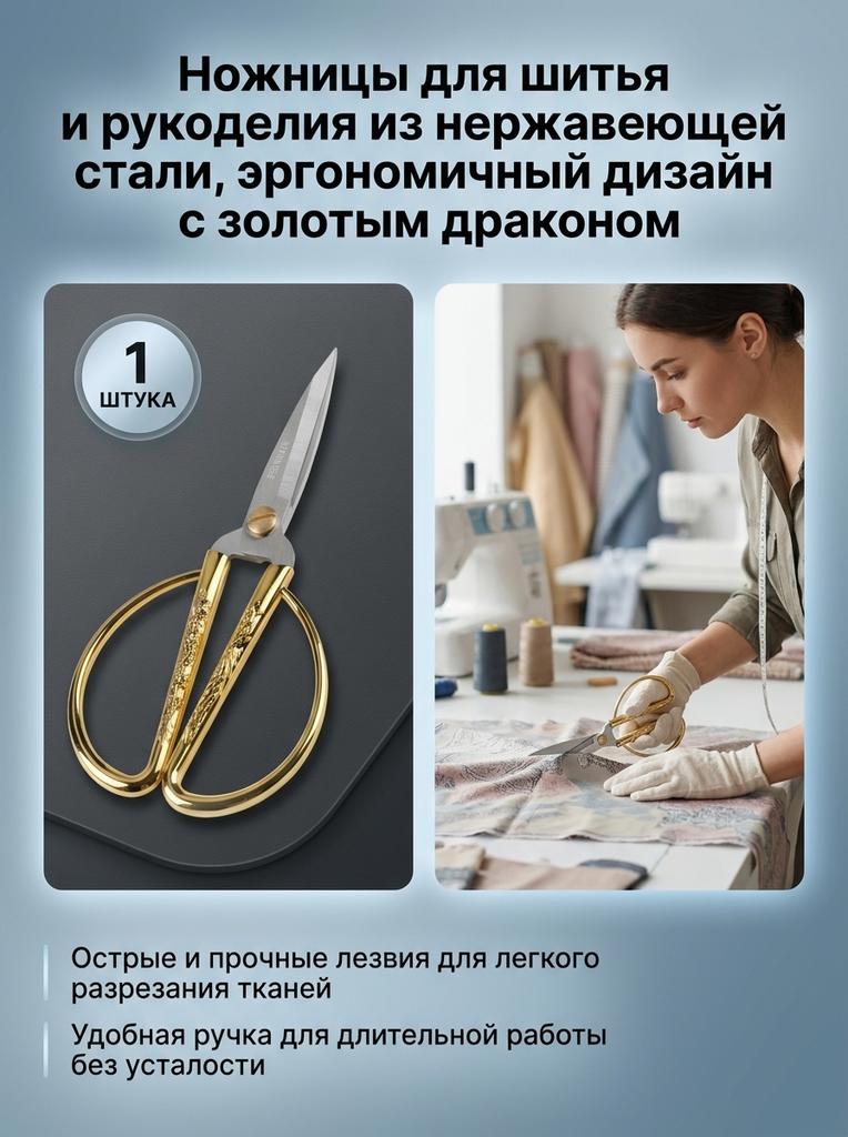 Stainless Steel Scissors Ergonomic Design Gold Tone Dragon Scissors for Needlework Sewing Dressmaker