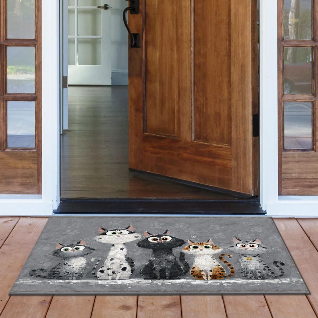 Single Piece Cute Three Cat Non-Slip Mat - Soft Bathroom Mat Suitable for Bathroom, Kitchen, And Hallway - Non-Slip Plastic Backing, Washable -