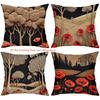 2D Flat Printed Poppy & Tree Pattern Non-real Embroidery Pillows Polyester pillowcase, sofa  cushion cov Headboard Pillow